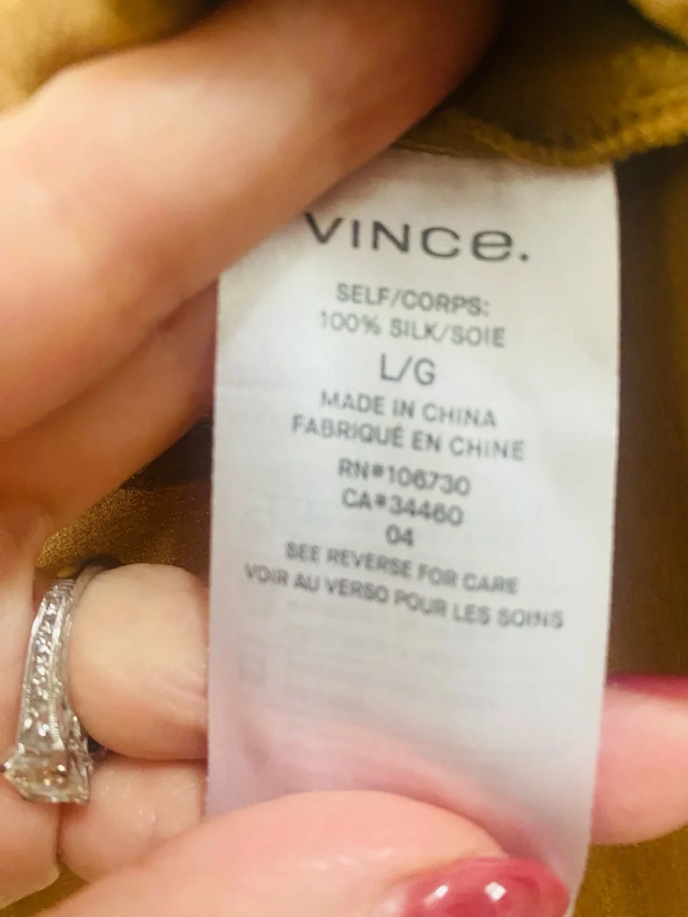 Vince Silk Bronze Gold Long Sleeve Blouse Large - Picture 6 of 7